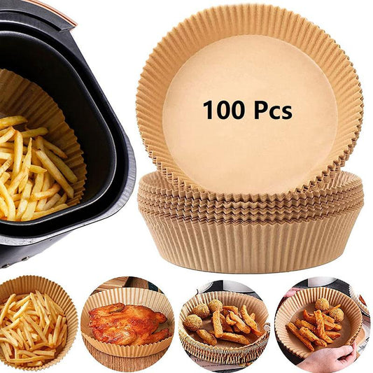 100PCS Non-stick Disposable Air Fryer Liners, Baking Paper for Air Fryer Oil-proof, Water-proof, Food Grade Parchment for Baking Roasting Microwave