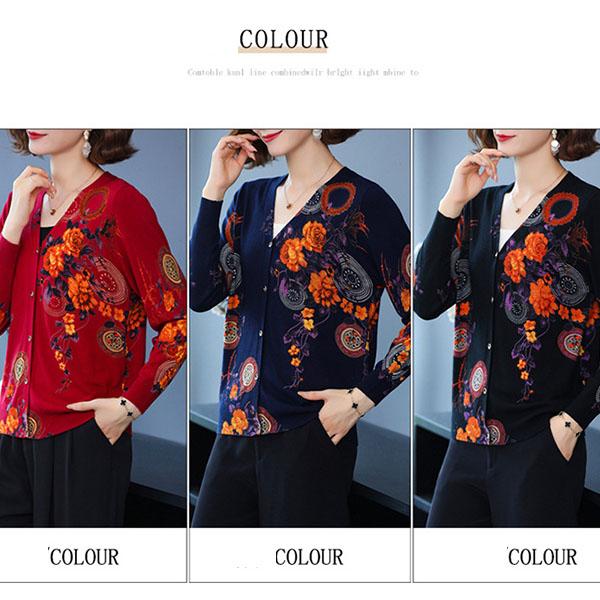 Autumn Winter Women's Knitted Sweater Coat 3d Printing V-neck Cardigan Female Woolen Single-breasted Cardigan