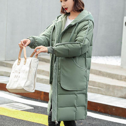 Down Padded Jacket Winter Women's Mid-length Loose Straight-leg Temperament Padded Jacket Plus Size Korean Padded Coat