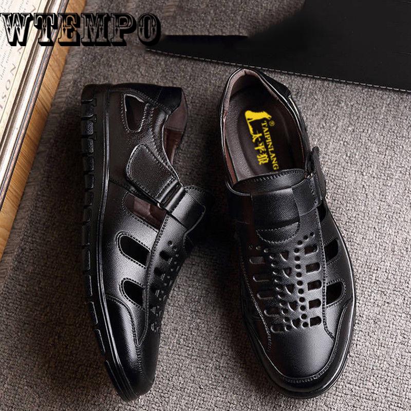 Men's Sandals Business Hollow Shoes Men Comfortable Breathable Non-slip Leather Shoes
