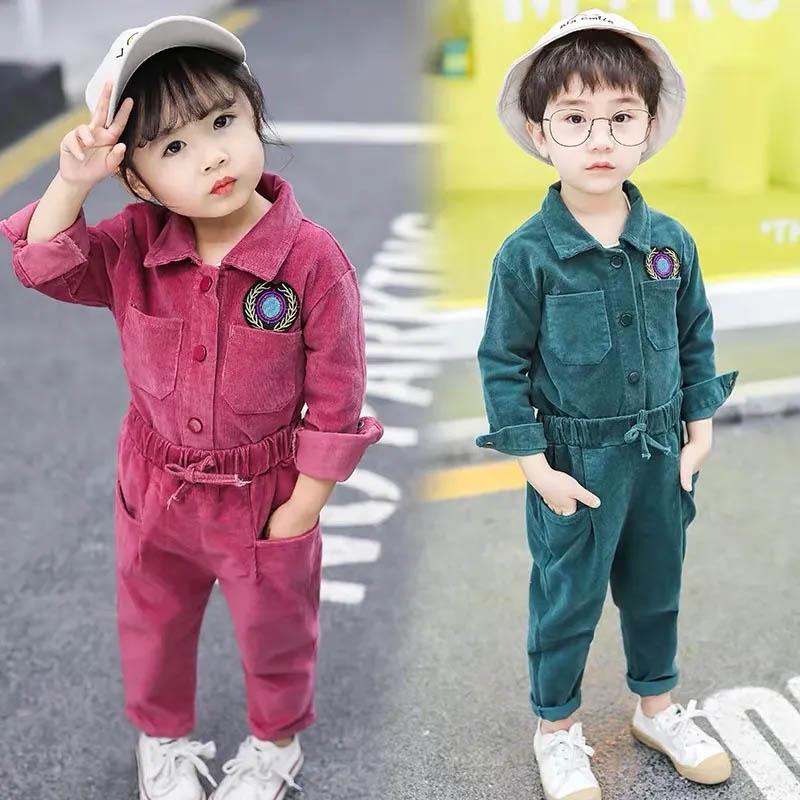 Boys and Girls Spring Suits Small and Medium Children Spring and Autumn 0-6 Years Old Baby Corduroy Solid Color Jacket Pants Two-piece Set