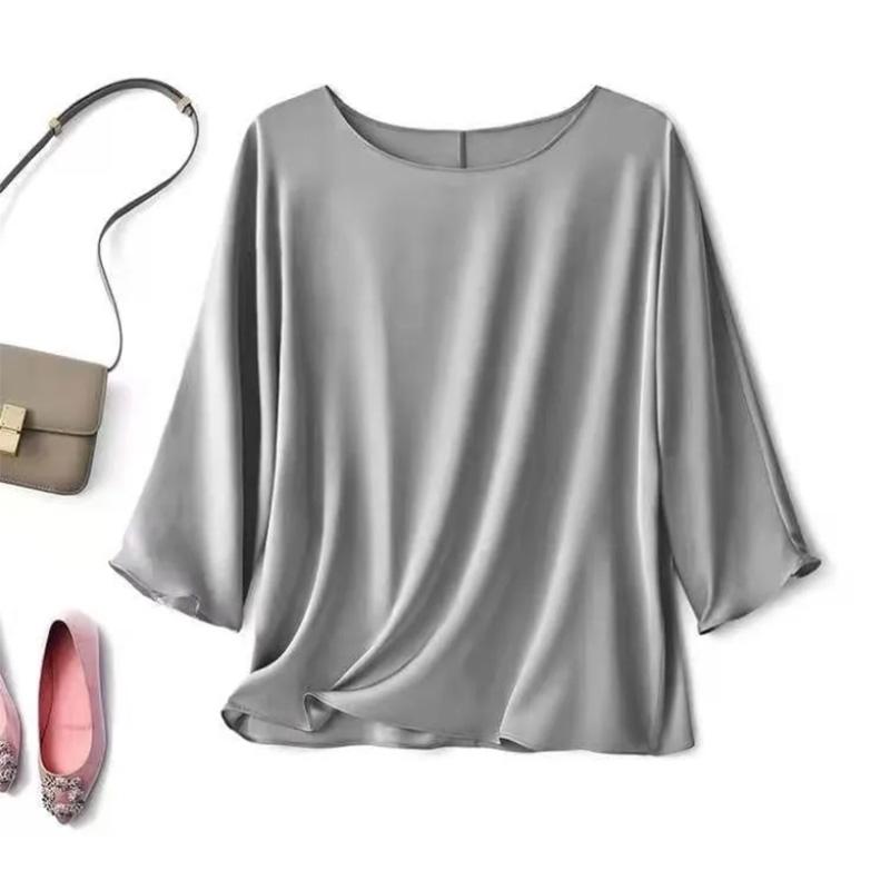 Ascetic Goddess Temperament Silky Nude Stretch Satin Double Sided Smooth Fabric Women's Commuter Top