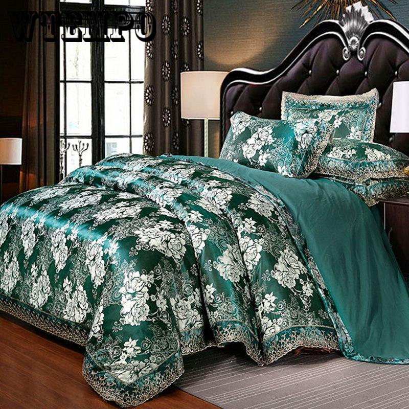 Luxury Satin Jacquard Bedding Set Queen/king Size Bed Set Lace Jacquard Satin Cover Sets Bedsheet Set
