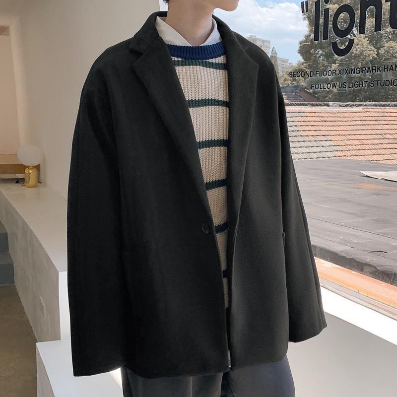 Autumn and Winter Woolen Coat Men's Mid-length Loose Young Trendy Woolen Coat Men Thicken