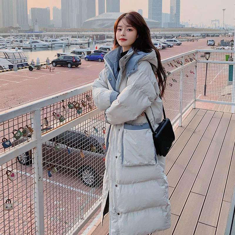 Padded Jacket Autumn and Winter Style Korean Loose Cotton-padded Jacket Winter Long Mid-length Over-the-knee Jacket