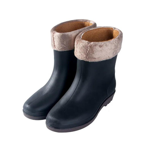 Female Autumn and Winter Rain Boots Adult Mid-tube Rain Boots Rubber Shoes Non-slip Plus Velvet Cotton Warm Waterproof Shoes