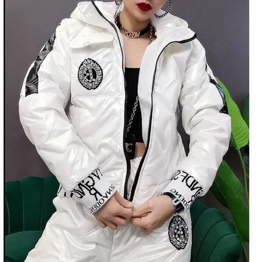 Winter Style Korean Fashion Down Cotton Jacket Suit Women's Hooded Thick Cotton-padded Jacket Cotton Trousers Casual Two-piece Suit