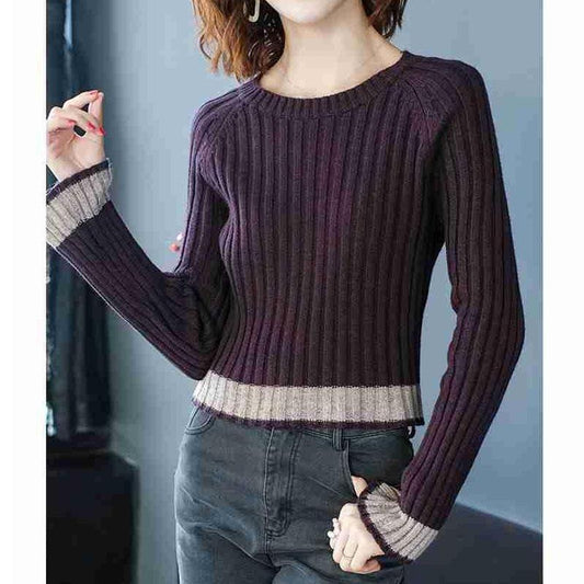 Short Crew Neck Sweater Autumn and Winter Slim Western Style Top Fashion Simple Women's Base Shirt