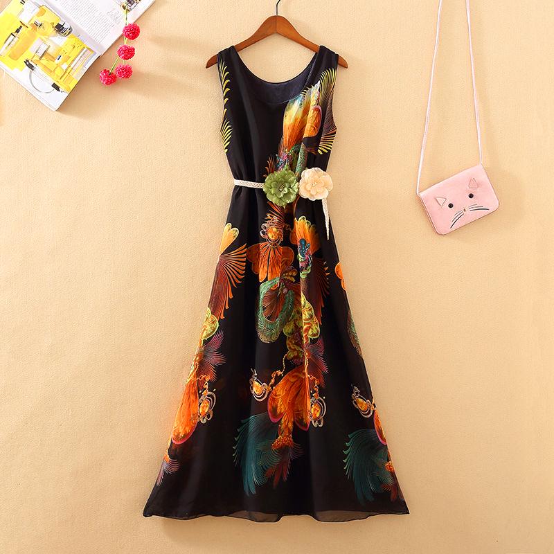 Fashion Boho Vacation Beach Maxi Dress Women Sleeveless Animal Print Lady Oversize Dress Summer