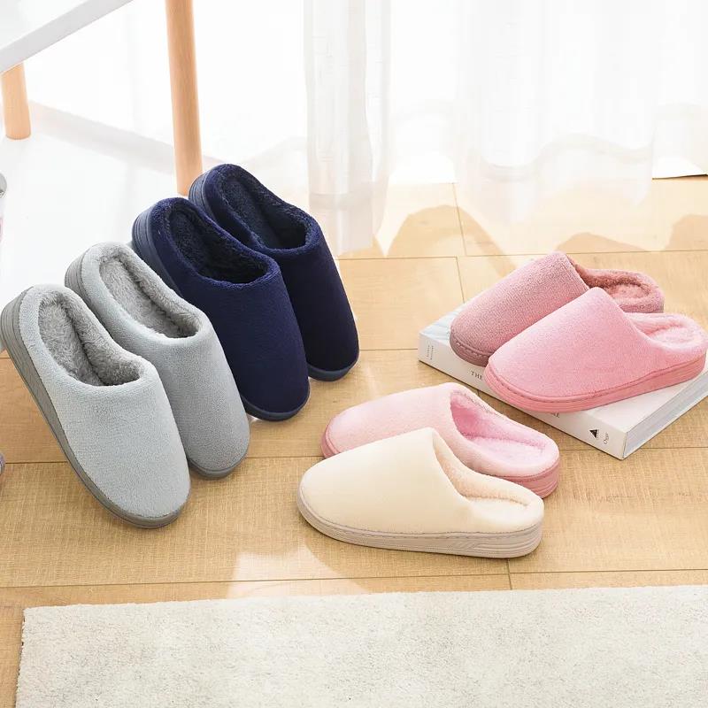 Cotton Slippers for Men and Women with Bag and Winter Home Warm Indoor Non-slip Fur Slippers