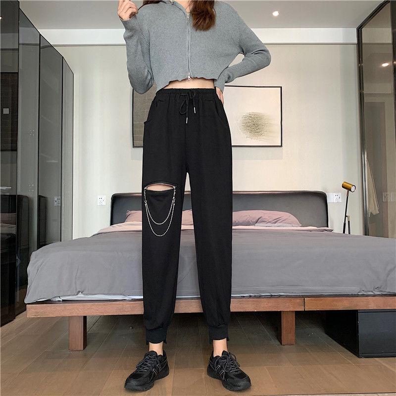 Cotton White Sports Pants Women's Spring and Autumn Models Loose and Thin Casual Pants Women's Harem Pants Women's Health Pants