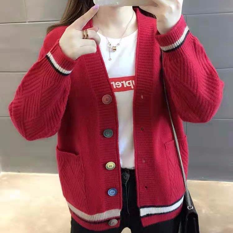 Autumn and Winter Sweater Coat Loose V-neck Cardigan Sweater Knitted Sweater Women Short Sweater