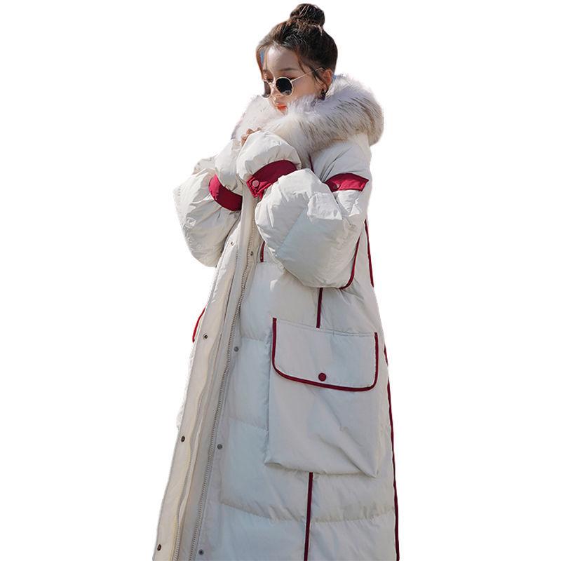 Winter Fluffy Fur Collar Hooded Long Over-the-knee Women's Down Cotton Jacket Women's Bread Jacket Cotton Jacket Women's Loose Casual Winter Jacket