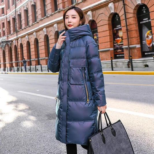 Winter Jacket Mid-length Bright Face Wash-free Down Padded Jacket Women's Korean Version Loose