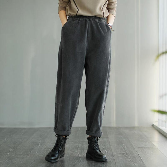 Casual Corduroy Harem Pants, Women's Tapered Pants, Elastic Waist Corduroy Pants, Womens Oversized Trousers, Women's Baggy Pants