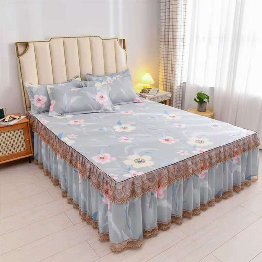 Lace Bed Skirt Three-piece Bedding Unilateral Non-slip Bedspread Korean Version of Solid Color Bed Sheet