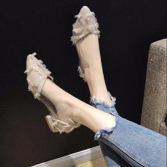 Flat Shallow Shallow Shoes Women Low-heeled Tassel Pointed Toe Shoes Low-heeled Ladies Casual Shoes Work Professional Shoes