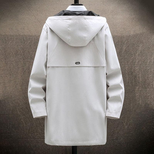 Spring and Autumn Thin Men's Windbreaker Mid-length Coat Loose Casual Hooded Top