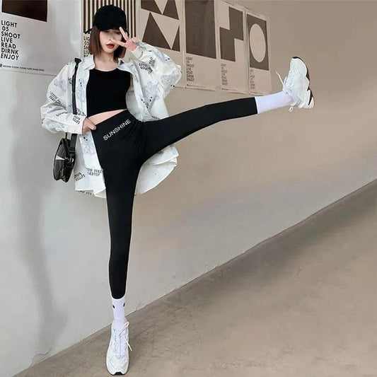 Gray Shark Pants Women's Autumn Thin Section Abdominal Hip Raise Barbie Pants Yoga Ninth Tight Pants Ladies Jogging Pants