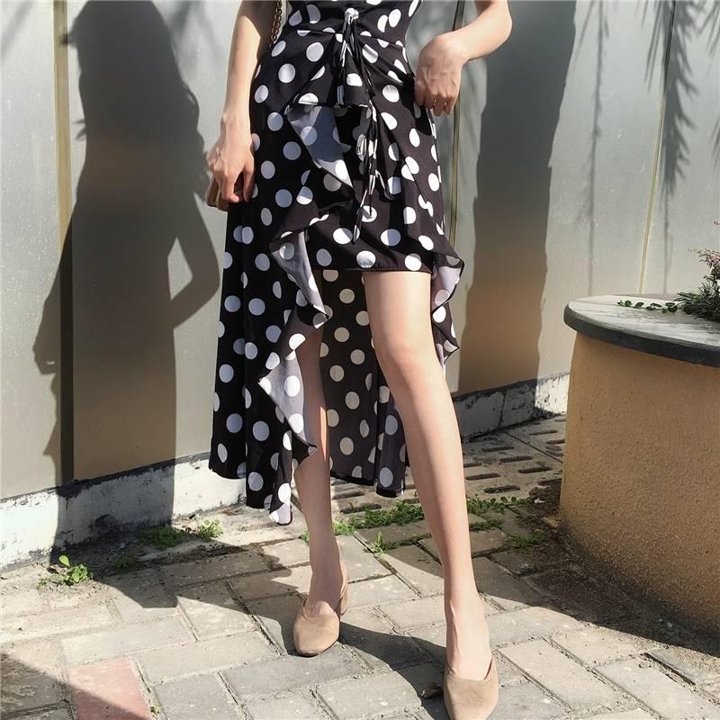 Women Dresses Summer Sexy Dress Ladies High Waist Dot Printing Dresses Back Straps Backless Dress