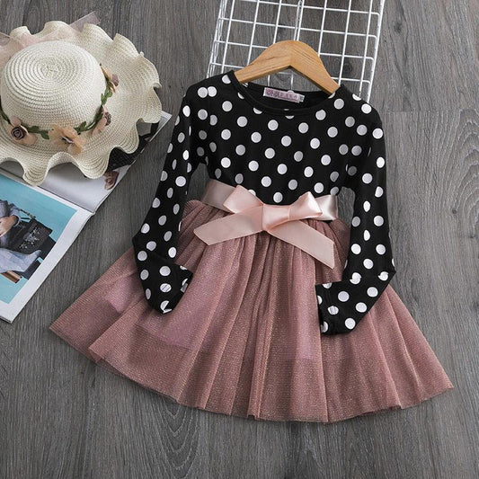 Elegant Kids Flower Girls Dresses Children Kids Floral Long Sleeve Clothing Girls Princess Tulle Dress