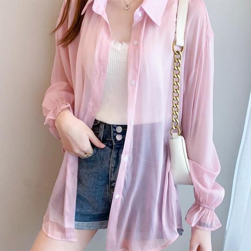 Chiffon Sun Protection Shirt Women's Thin Outer Cardigan Bow Casual Long Sleeves