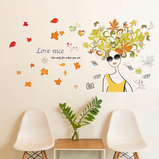 Flower Elf Wall Sticker Bedroom Living Room Decoration Fashion Sunglasses Woman Wall Sticker