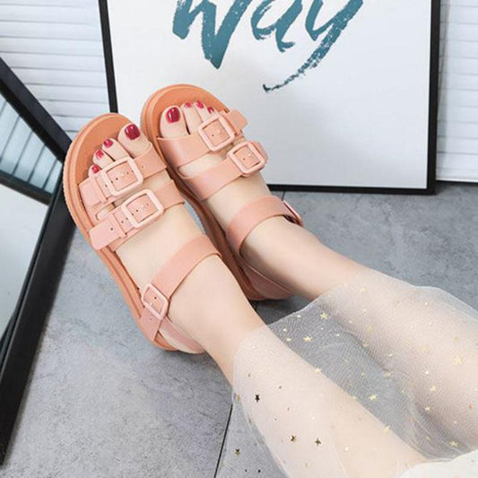 Summer Roman Sandals Wild Ladies Sandals Female Students Flat-bottomed Harajuku Style Beach Sandals Light and Comfortable