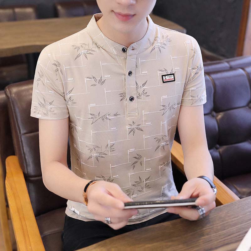 Men's Short-sleeved Style Men's Trendy Slim Handsome Striped Short-sleeved Shirt Men's Top