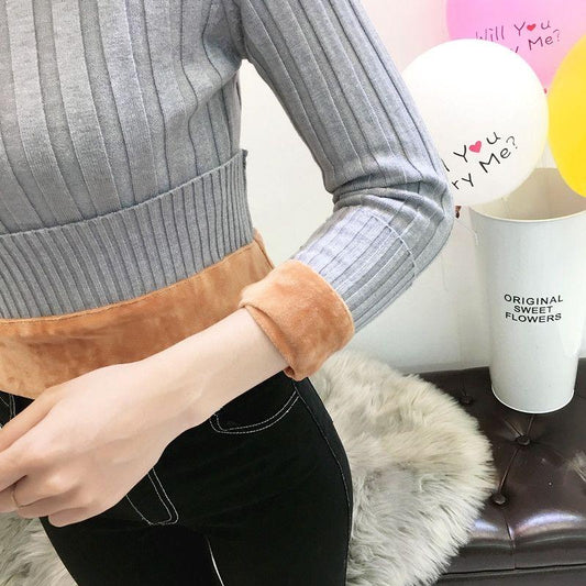 Large Size Warm Sweater Plus Velvet Thick Turtleneck Sweater Female Autumn and Winter Long Sleeves