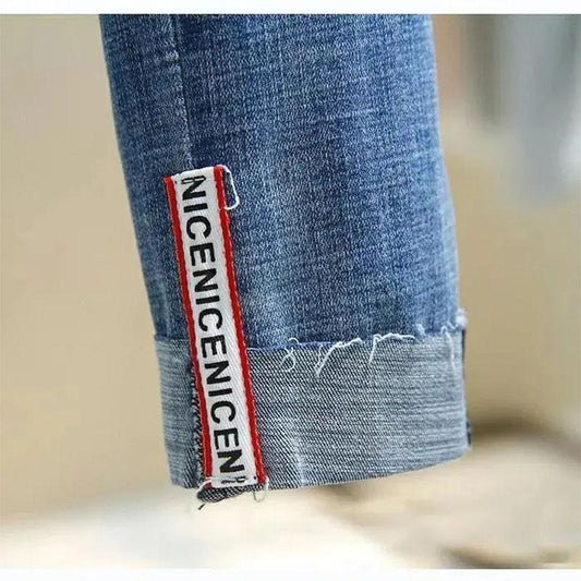Women's Spring and Summer High Waist Jeans Korean Style Pencil Pants Ripped Jeans Student Pencil Nine-point Pants