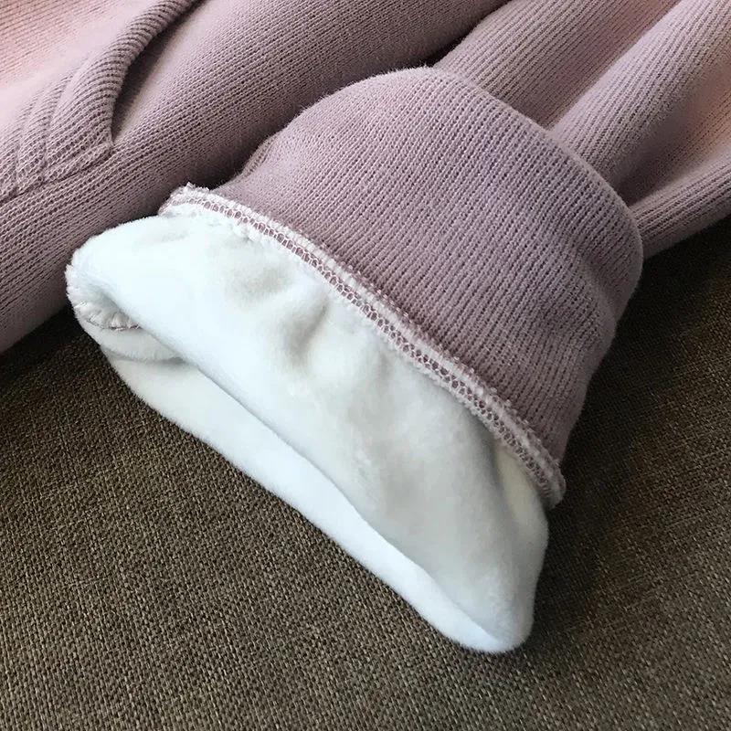 Women Korean Loose Sports and Leisure Two-piece Suit Autumn and Winter Plus Velvet Thick Zipper Sweater