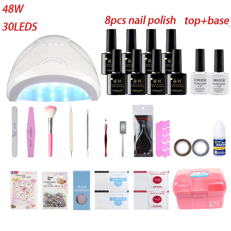 Gel Nail Polish Starter Kit 48W UV Lamp Nail Dryer Top Base Coat Manicure Tools Primer Nail Art Set