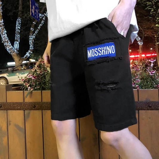 Summer Shorts Male Korean Version Straight Shorts Loose Harajuku Style Port Style White Hole Ins Casual Five-point Pants