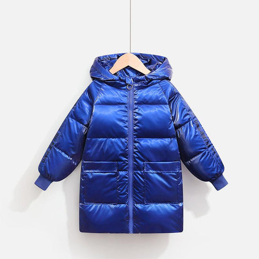 Girls Mid-length Windproof and Warm Down Jacket Thick Winter Hooded Jacket