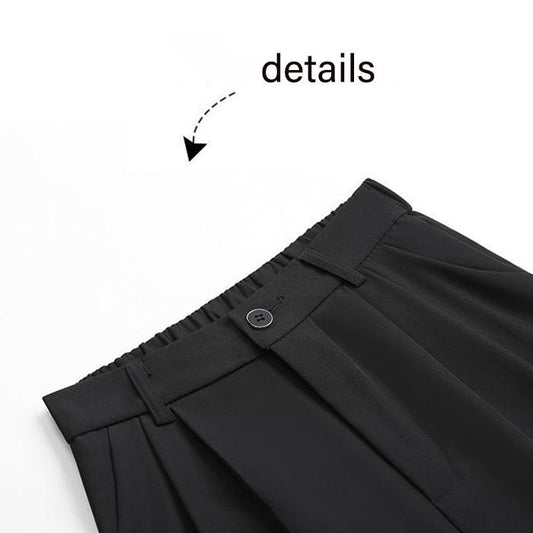 WTEMPO Mid Waist Pure Color Suit Pants Women's Wide-leg Pants Super Long Elastic Waist Straight Loose Casual and Elegant Daily