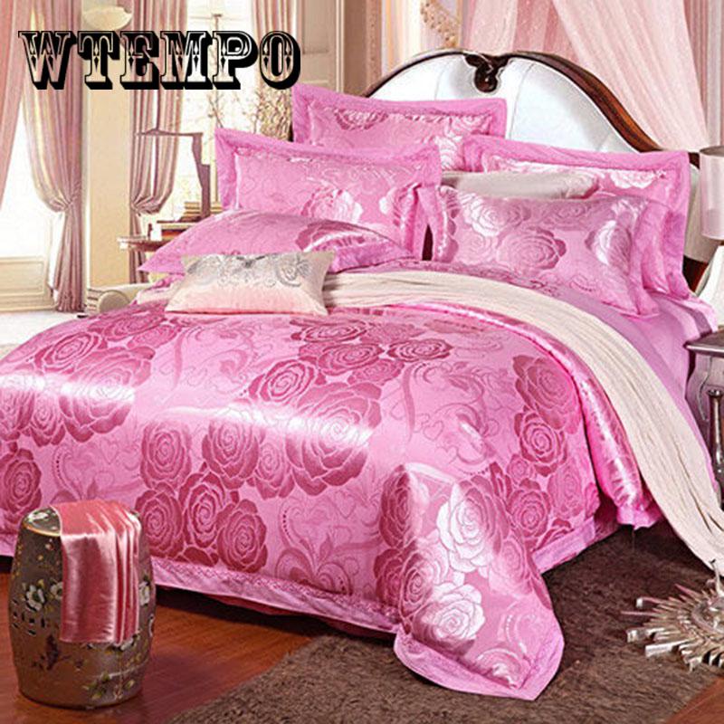 Luxury Jacquard Satin Silk Bedding Set Duvet Cover Bedclothes Bed Linen Home Textile
