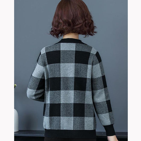 Plaid Casual Short Coat Middle-aged Mother Jacket Spring Autumn Loose Cardigan Women's Loose Baseball Uniform Jacket