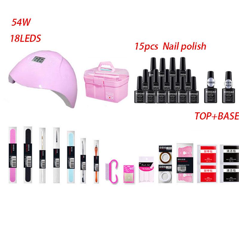 Nail Polish Kit Nail Tools 54W UV Lamp Nail Dryer Top Base Coat Manicure set Nail Art Kit Set