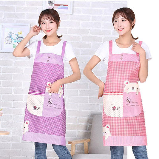 2-piece Kitchen Apron Waterproof and Oil-proof Anti-fouling Female Adult Cute Home Cooking Waist Apron Work Go To Work Sling Apron
