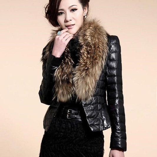 Faux Fur Jacket Short Fox Fur Fur All-in-one Women's Leather Jacket Plus Cotton To Keep Warm Slim Fur Short Jacket
