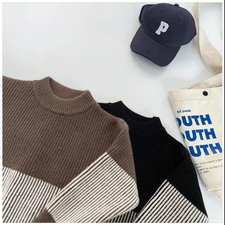 Boys Winter Clothes Thick Thick Woolen Warm Sweater Children Temperament Stitching Casual Sweater Tide