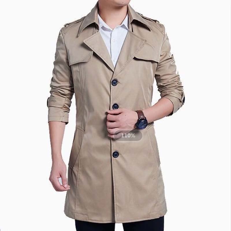 Men's Windbreaker Mid-length Spring and Autumn British Coat Thickened Youth Large Size Coat