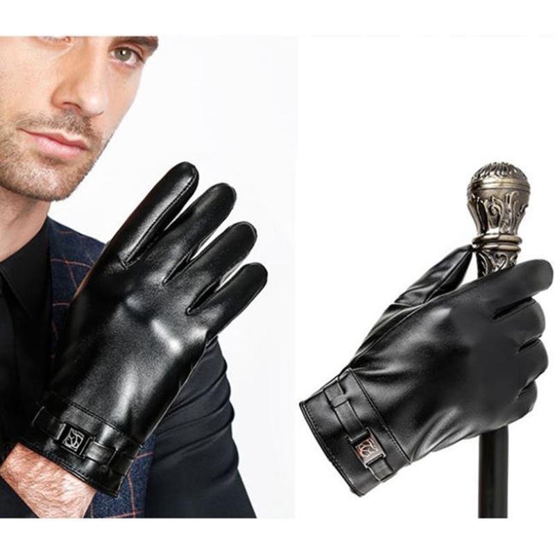 Men's Winter Leather Gloves Warm and Velvet Waterproof Touch Screen Gloves Motorcycle Gloves