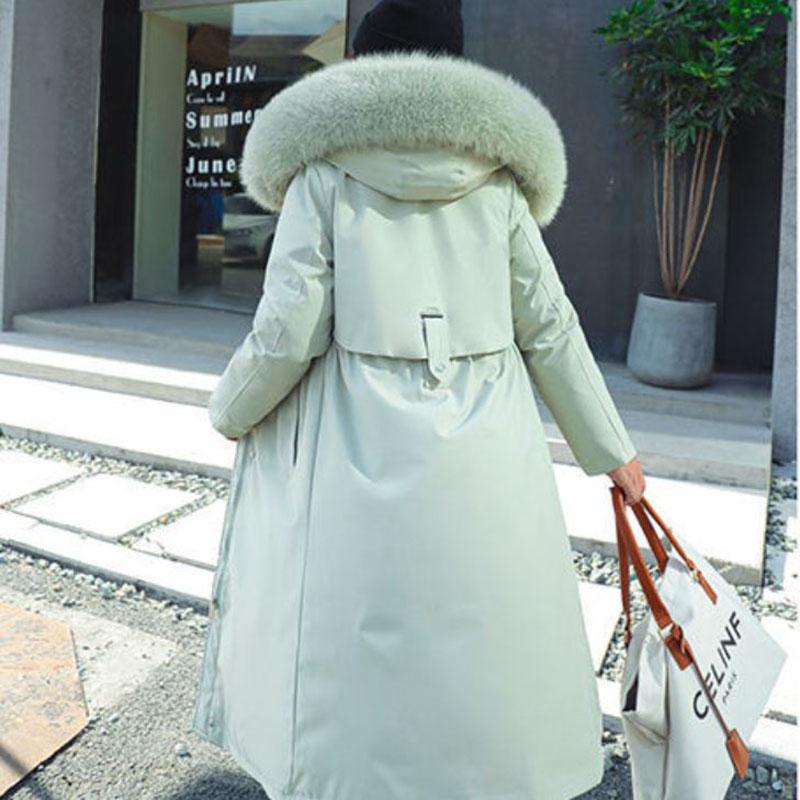 Winter Women's Parker Jacket Hooded Large Fur Collar Jacket Plus Velvet Thick Cotton Jacket Detachable Mid-length Parka Coat