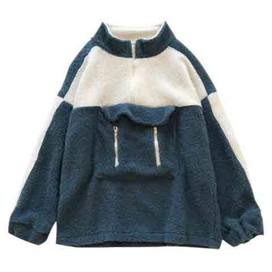 Autumn and Winter Loose Bf High Neck Sweater Women Zipper Pocket Thick Coat Color Matching Long Sleeve Top