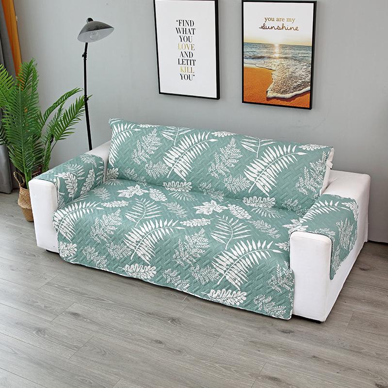 Grey Green Color Leaves Print Sofa Slipcover Anti-Slip Removable Washable Sofa Cover Furniture Protector Pet Mats