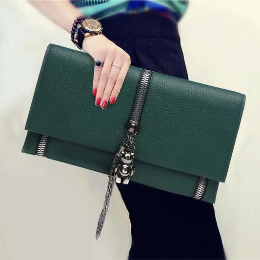 Cowhide Tassel Zipper Women's Clutch Bag Shoulder Bag Ladies Smooth Leather Wedding Evening Banquet Clutch Purse Elegance Luxury