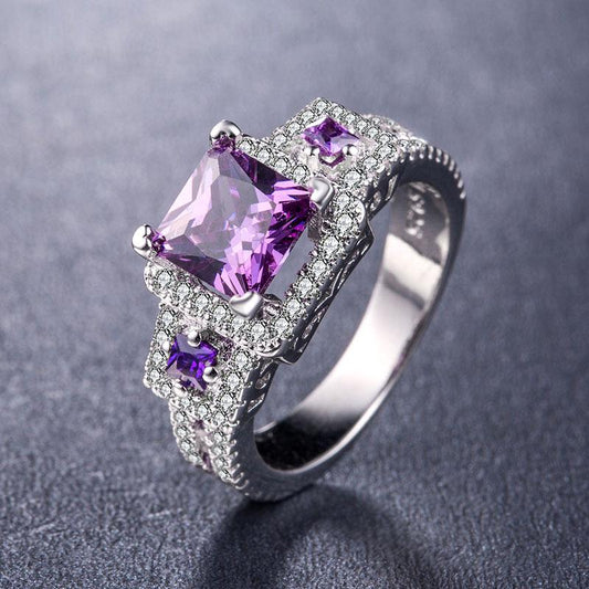 4 Kinds of Vintage Purple Zircon Ring Women Delicate Hollow Silver Ring Proposal Ring Valentine's Day Jewelry
