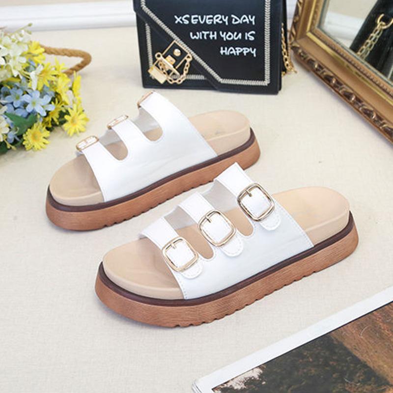 Sponge Cake Thick-soled Sandals and Slippers Women's Outer Wear Summer Leisure Beach All-match Flat-bottomed Soft-soled Flip-flops Women